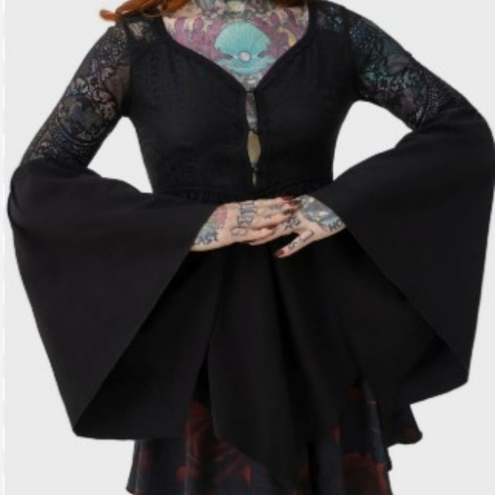 Killstar Black Bell Sleeve Lace Yoke Top
